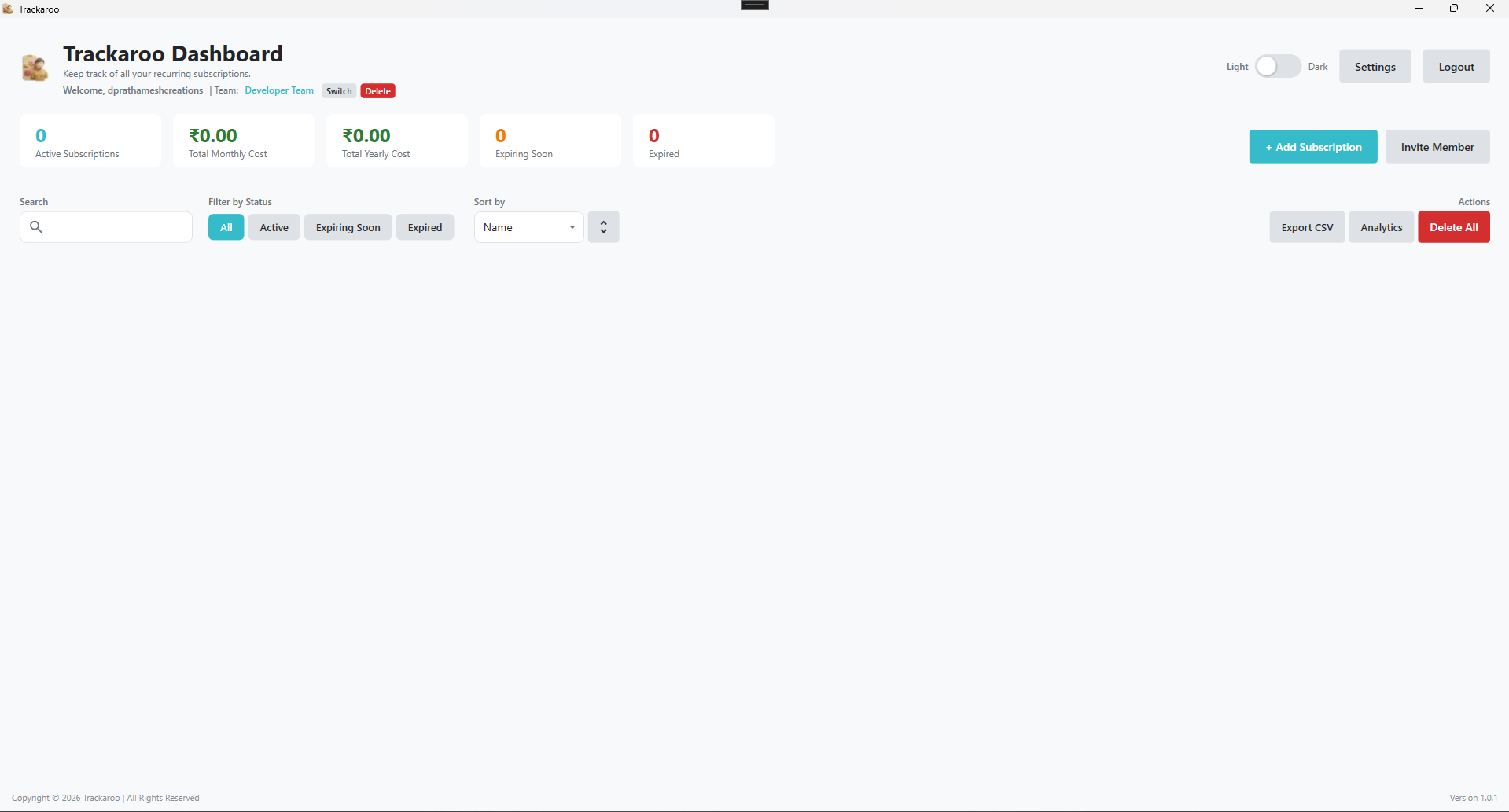 Trackaroo Dashboard Overview
